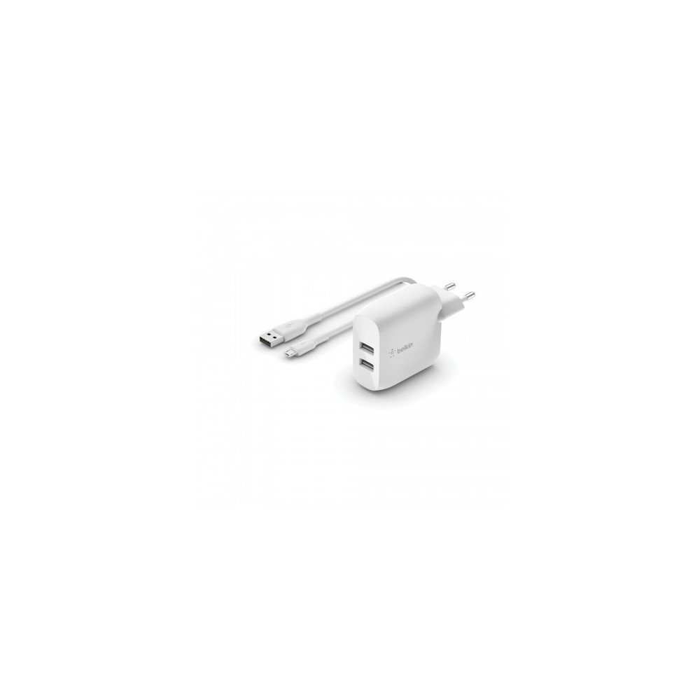 CARICABATTERIE 2 PORTE USB-A + CAVO USB-A A MICRO USB 1M- BIANCO