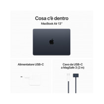 MacBook Air 13" Apple M3 chip con 8-core CPU e 8-core GPU, 16GB, 256GB SSD - Mezzanotte