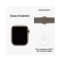 Apple Watch Series 9 GPS + Cellular 41mm Cassa in acciaio inossidabile gold - Cinturino sport grigio creta - M/L