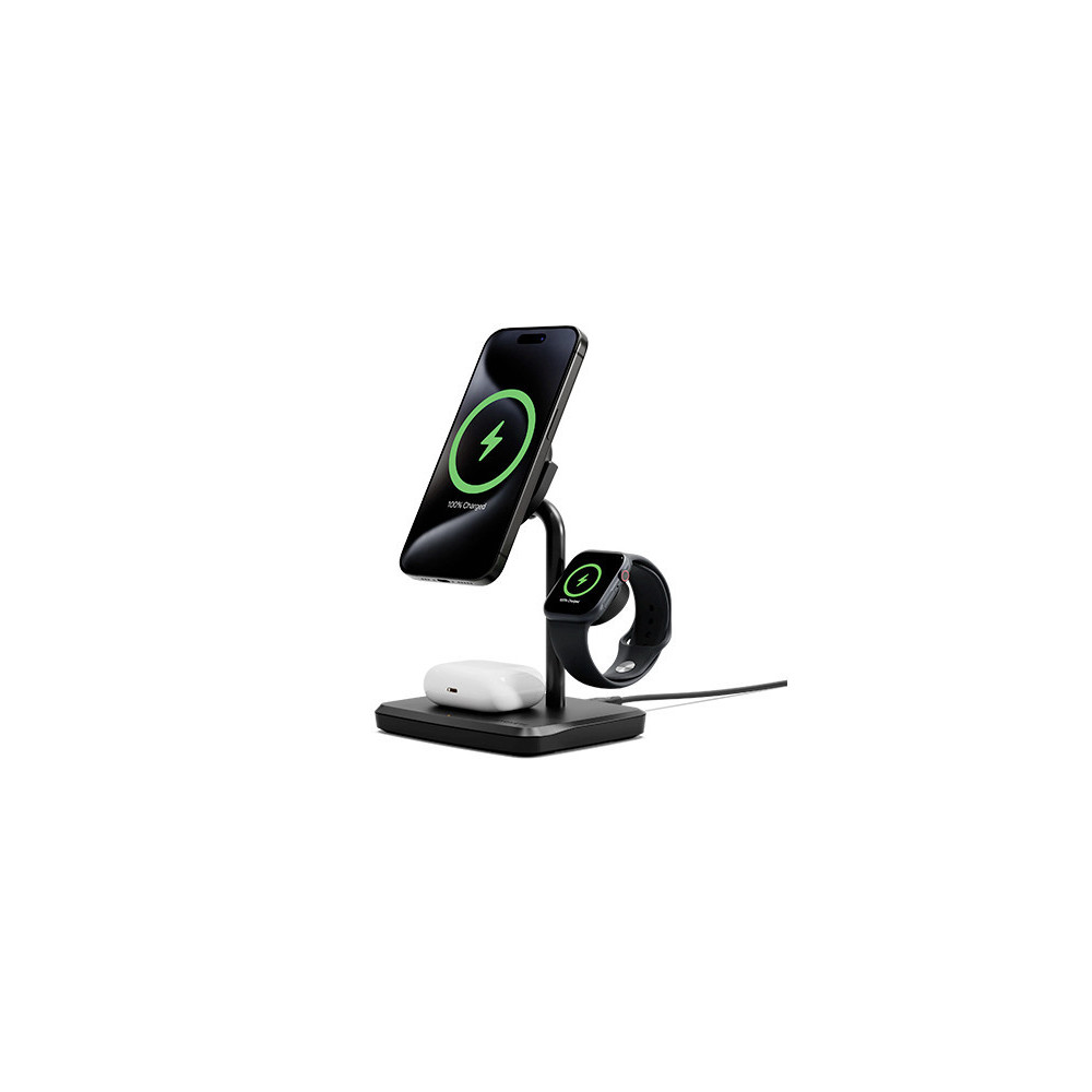 Cygnett ChargeBase Base di ricarica 3 in 1 Qi2 per iPhone - Apple Watch - Airpods Nero