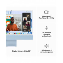 iMac 24" 4.5K Blu - CPU M3 (Chip 8-core CPU e 10-core GPU) - RAM 16GB - HD SSD 512GB - Magic Mouse - Magic Keyboard con Touch ID