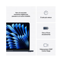 MacBook Air 13" Apple M4 10-core CPU e 10-core GPU, RAM 16GB, SSD 512GB - Mezzanotte