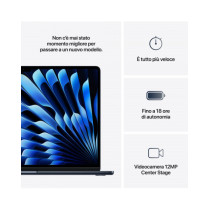 MacBook Air 15" Apple M4 10-core CPU e 10-core GPU, RAM 16GB, SSD 256GB - Mezzanotte