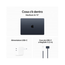 MacBook Air 15" Apple M3 8-core CPU e 10-core GPU, RAM 8GB, SSD 512GB - Mezzanotte