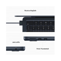 MacBook Air 13" con chip M2 - Mezzanotte - Chip Apple M2 con CPU 8-core e GPU 10-core - RAM 16GB - SSD 2TB - Alimentatore da 35W