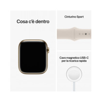 2022 - Apple Watch Series 8 GPS + Cellular 45mm Cassa in acciaio color oro Case con Galassia Sport Band